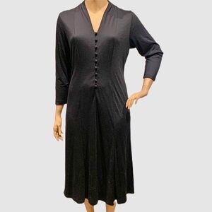 Daphne Grey Witchy Midi Dress Size A8 (14/16?) Black Button Front Goth Halloween